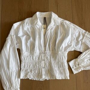 Anthropologie White Ruched Blouse